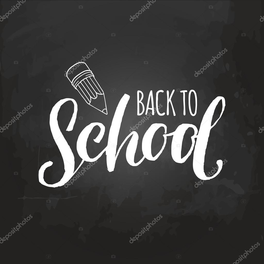 Vector vintage Back to school logo. Retro sign with pencil on chalkboard. Children education background. Knowledge day design concept.