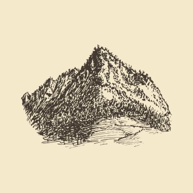 Dağ manzarası, vektörde el çizimi illüstrasyon