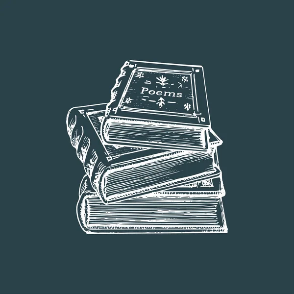 Uma pilha de livro, ilustração desenhada à mão. Esboço gráfico vetorial de volumes literários. — Vetor de Stock