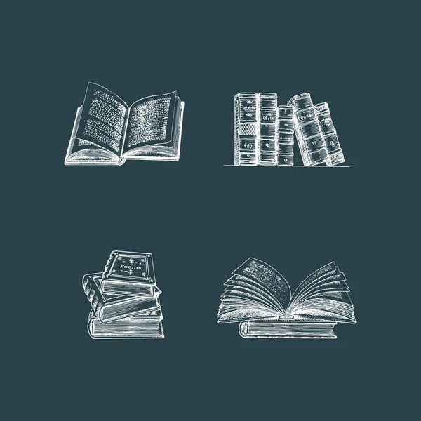 Set of illustrations of books. Sketches in vector. — Vetor de Stock
