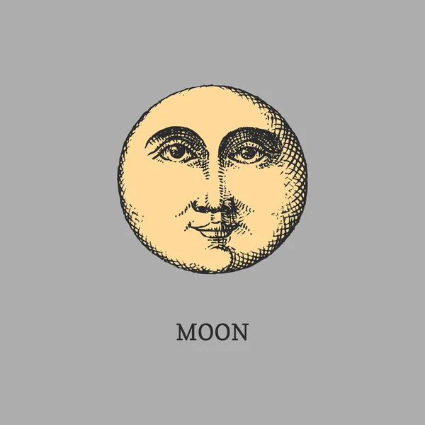 Ilustración lunar. Dibujo retro gráfico en vector — Archivo Imágenes Vectoriales