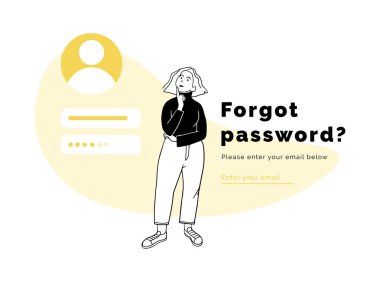 Düşünceli kız bir şifre hatırlıyor, düz tasarım..