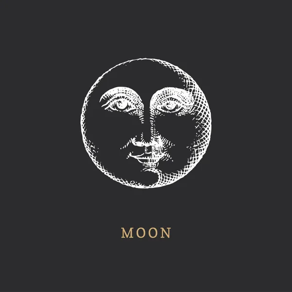 Moon, illustration dessinée à la main. Signe occulte vintage — Image vectorielle