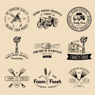 çiftlik taze Logotype Retro kümesi