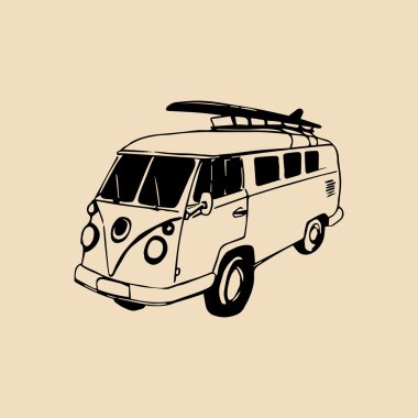 El çizimi retro otobüs kabataslak