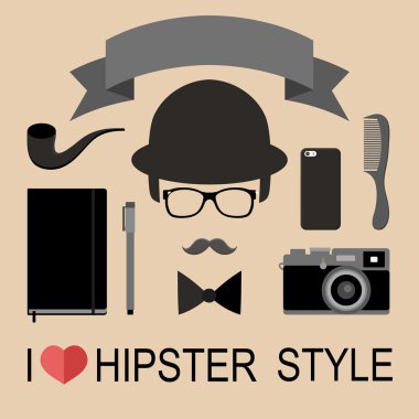 düz stil hipster öğeleri kümesi
