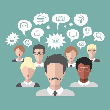 bir grup insan ile konuşma balonları