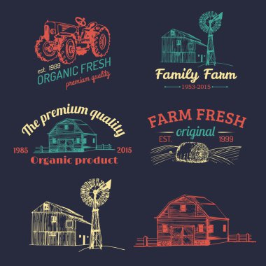 çiftlik taze Logotype Retro kümesi
