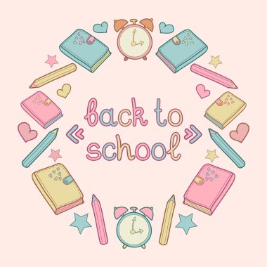 Okula geri metinle illüstrasyon