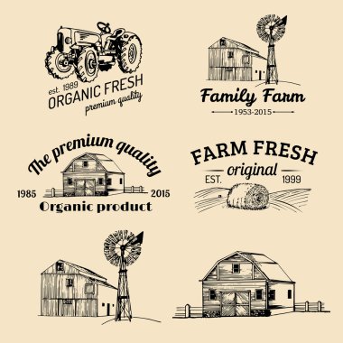 çiftlik taze Logotype Retro kümesi
