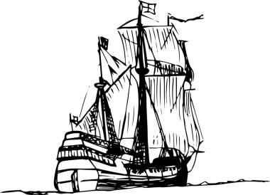Sailing galleon ship in the ocean clipart