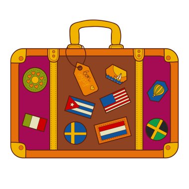 Traveler's kahverengi vintage çanta çıkartmaları ile