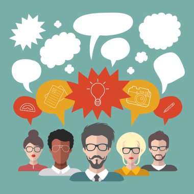 İnsanlar ve konuşma kabarcıklar ile beyin fırtınası