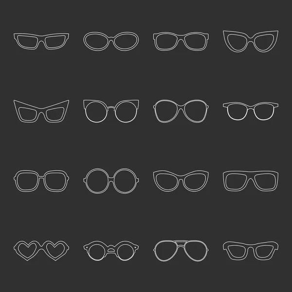 Set of icons of different shapes sunglasses — Stock Vector