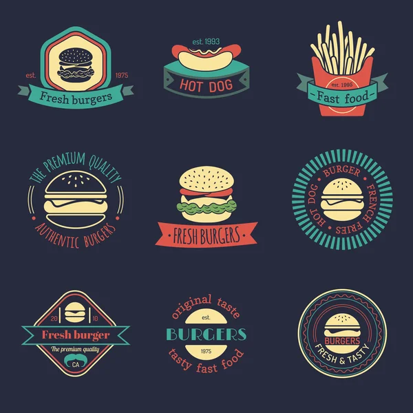 Vintage fast food logo ensemble — Image vectorielle