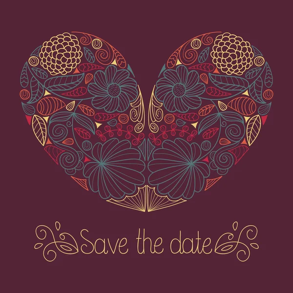 Carte de mariage avec coeur floral — Image vectorielle