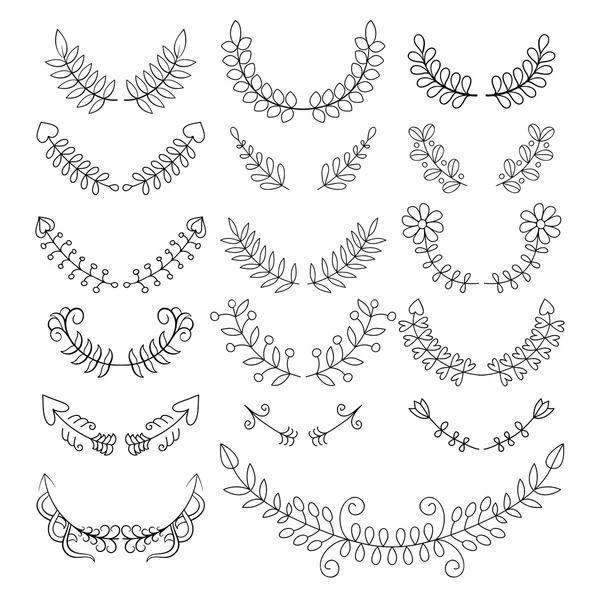월계수, 화 환, 화살표, 꽃 세트 — 스톡 벡터
