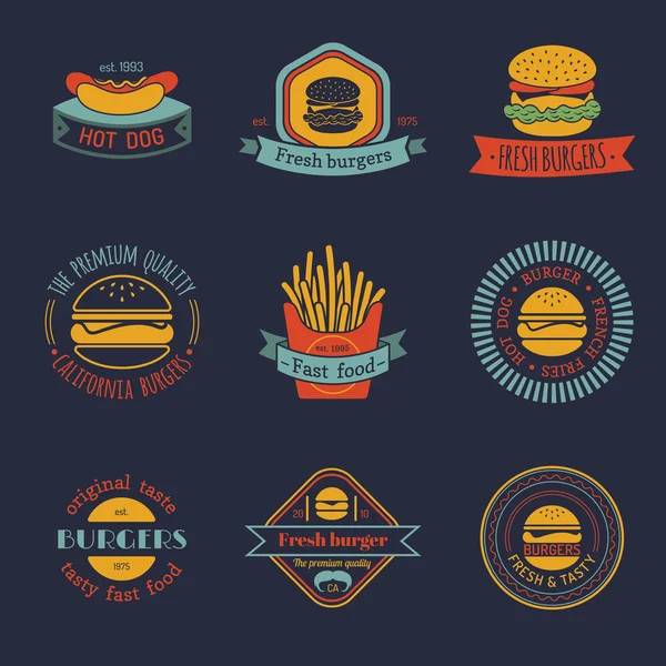 Vintage fast food logo set. — Stock Vector