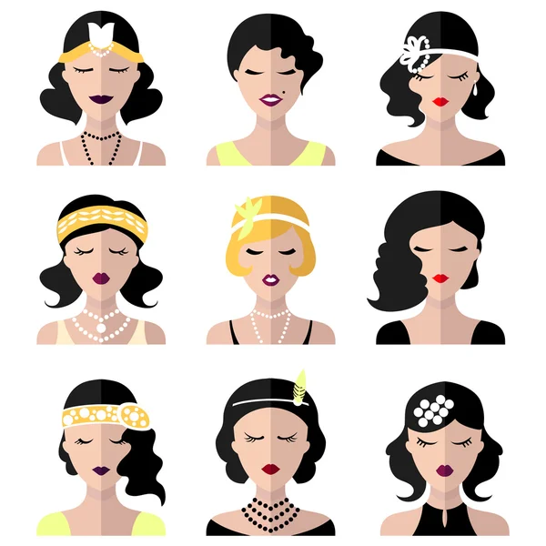 Conjunto de diferentes iconos de chicas de aplicación — Vector de stock