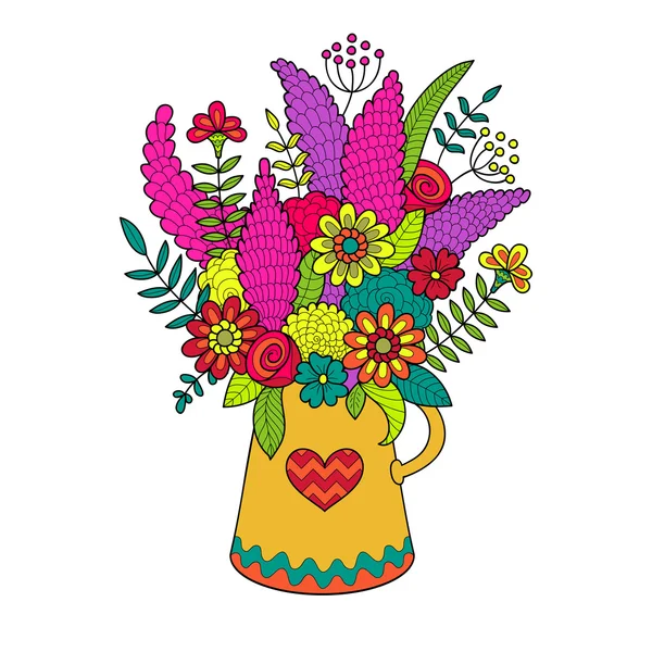 Beautiful bouquet of colored flowers in vase — Stock Vector