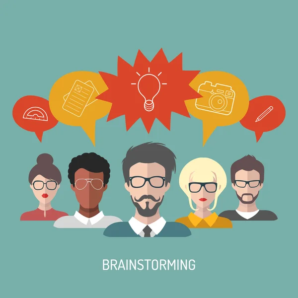 Brainstorming com pessoas e bolhas de fala —  Vetores de Stock