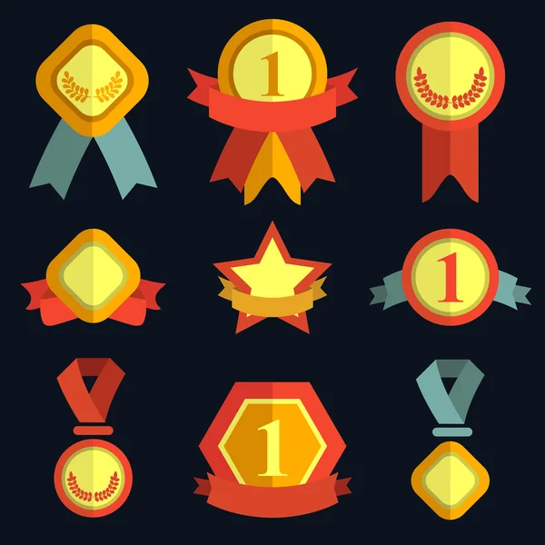 Awards medals icons set on black — Stock Vector