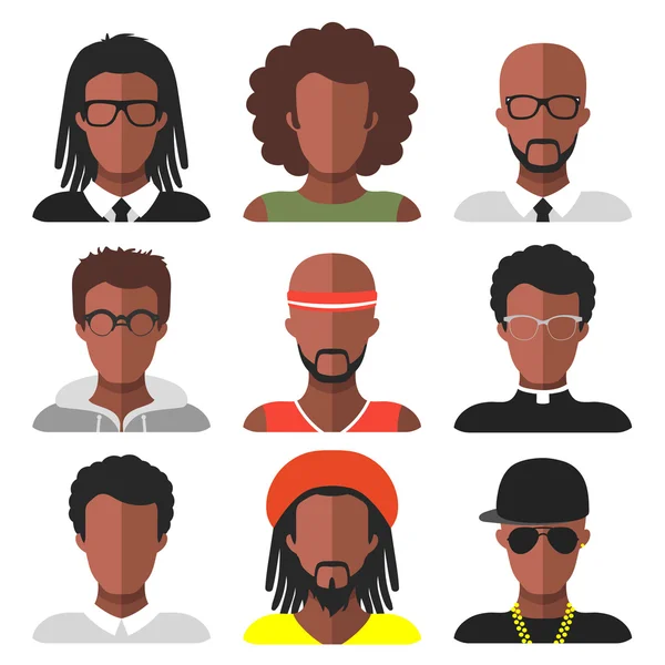 Set of different african american men — Stock Vector