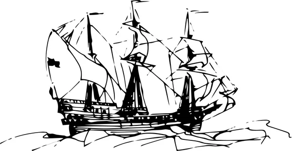 Sailing galleon ship in the ocean — Stock Vector