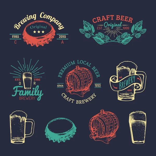 Conjunto de logotipo de la cervecería vintage — Archivo Imágenes Vectoriales