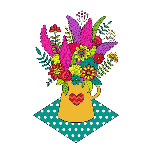 Beautiful bouquet of colored flowers in vase — Stock Vector