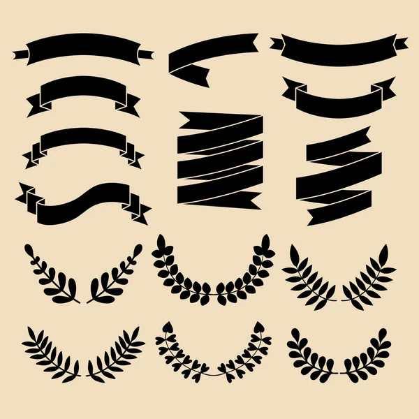 Винтажные логотипы с лентами, лаврами и значками — стоковый вектор