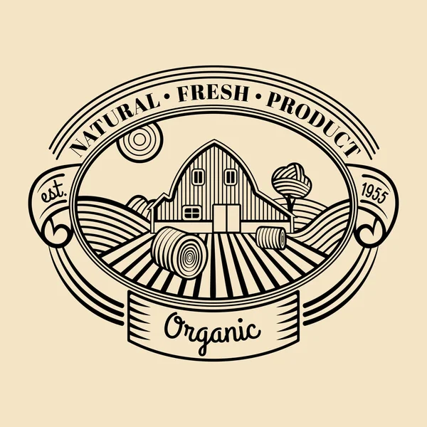 Retro farm fresh engraving logotype — Stock Vector