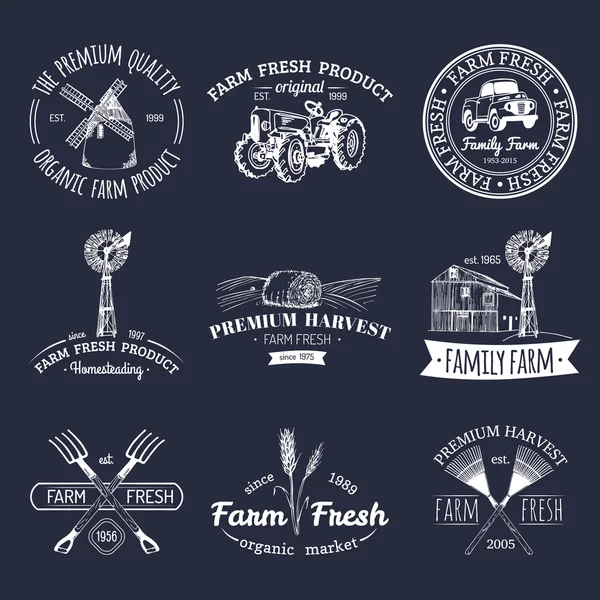 Ретро набор свежих логотипов фермы — стоковый вектор