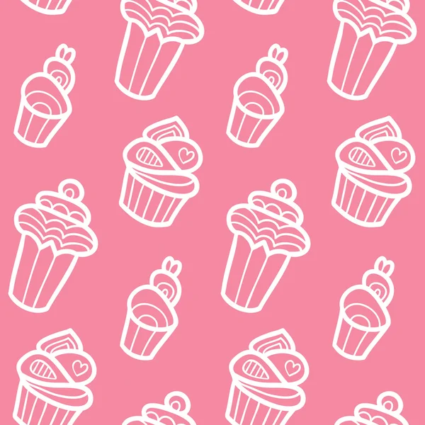 Sweet seamless pattern with cupcakes — Stock Vector