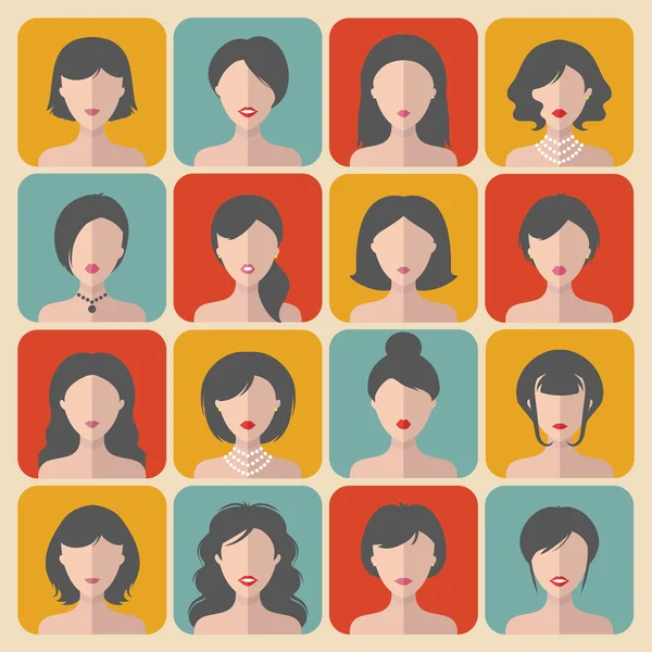Uppsättning av olika frisyrer kvinnor — Stock vektor