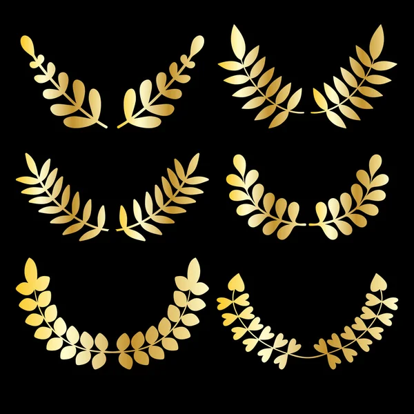 Set of golden design floral laurels — Stock Vector