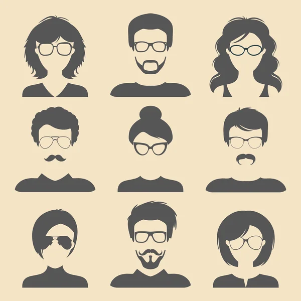 Conjunto de iconos masculinos y femeninos con gafas — Vector de stock