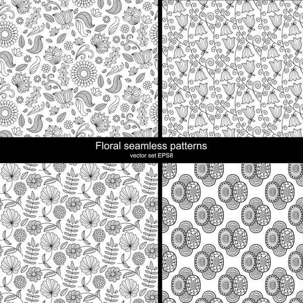 Set of black and white floral patterns — Stock Vector