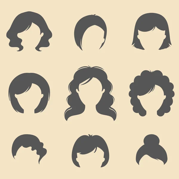 Eine Reihe unterschiedlicher Frisuren für Frauen — Stockvektor