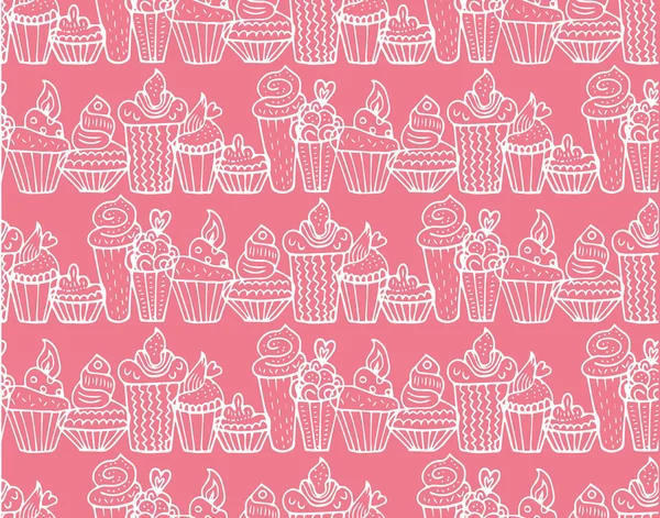 Cupcake disegnati a mano modello senza soluzione di continuità — Vettoriale Stock