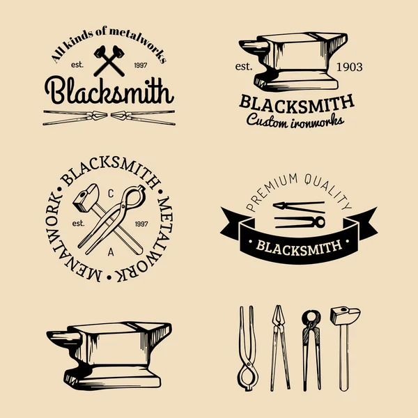 Set of hand sketched blacksmith logo — Stock Vector