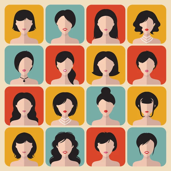 Conjunto de diferentes cortes de pelo mujeres — Archivo Imágenes Vectoriales