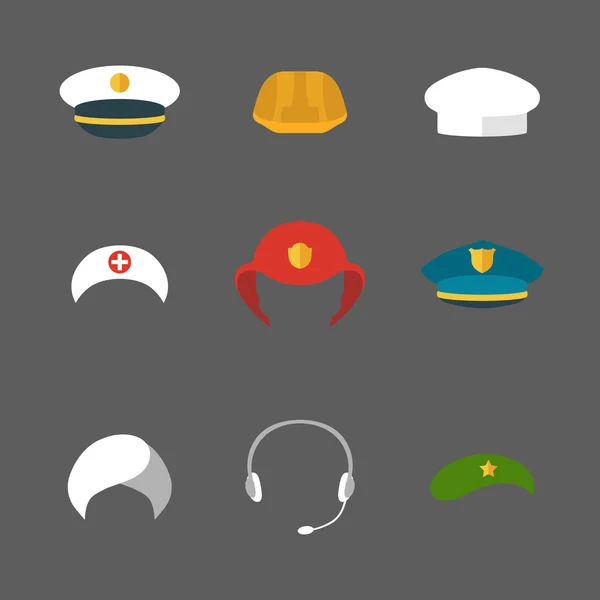 Verzameling van verschillende beroepen hoeden — Stockvector