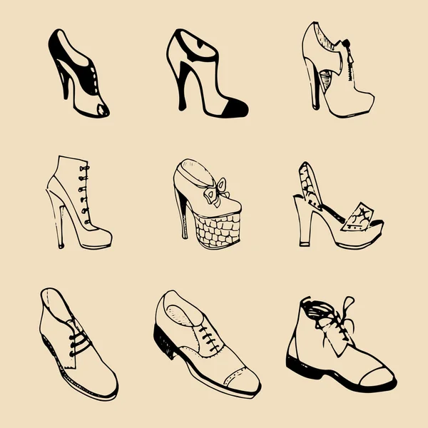 Hombre y mujer zapatos conjunto — Archivo Imágenes Vectoriales