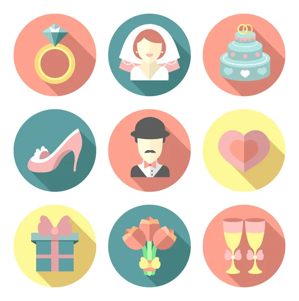 Set of wedding flat icons — Stock Vector