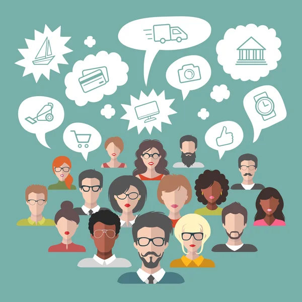 Speech bubbles with group of people — Stock Vector