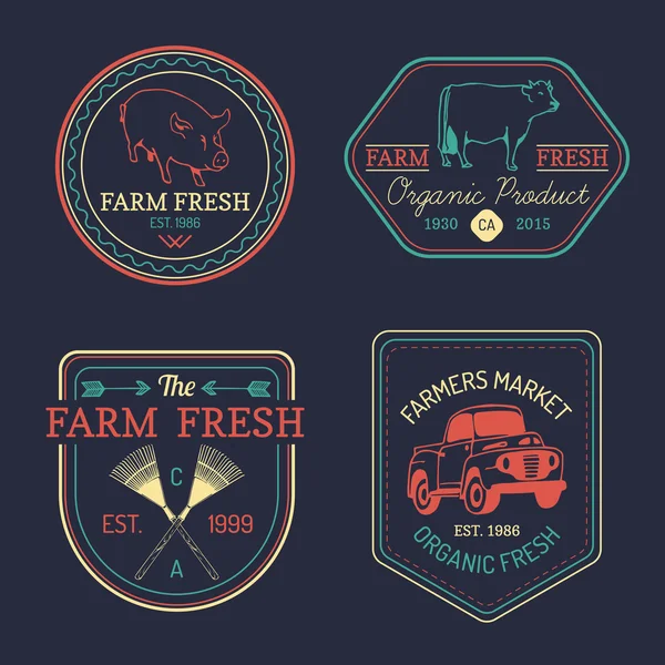 Retro sada farma čerstvý logotypů — Stockový vektor