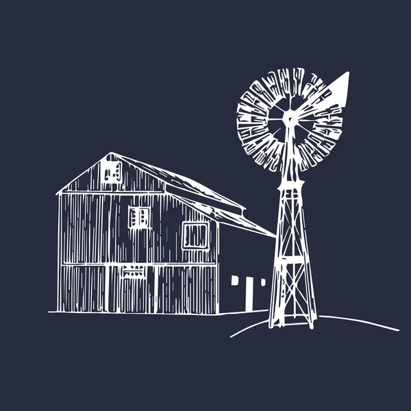 Fazenda americana tradicional com moinho de vento — Vetor de Stock