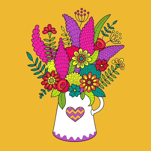 Beautiful bouquet of colored flowers in vase — Stock Vector