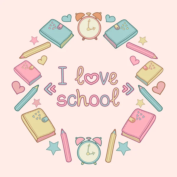 Ilustración con texto Me encanta la escuela — Vector de stock